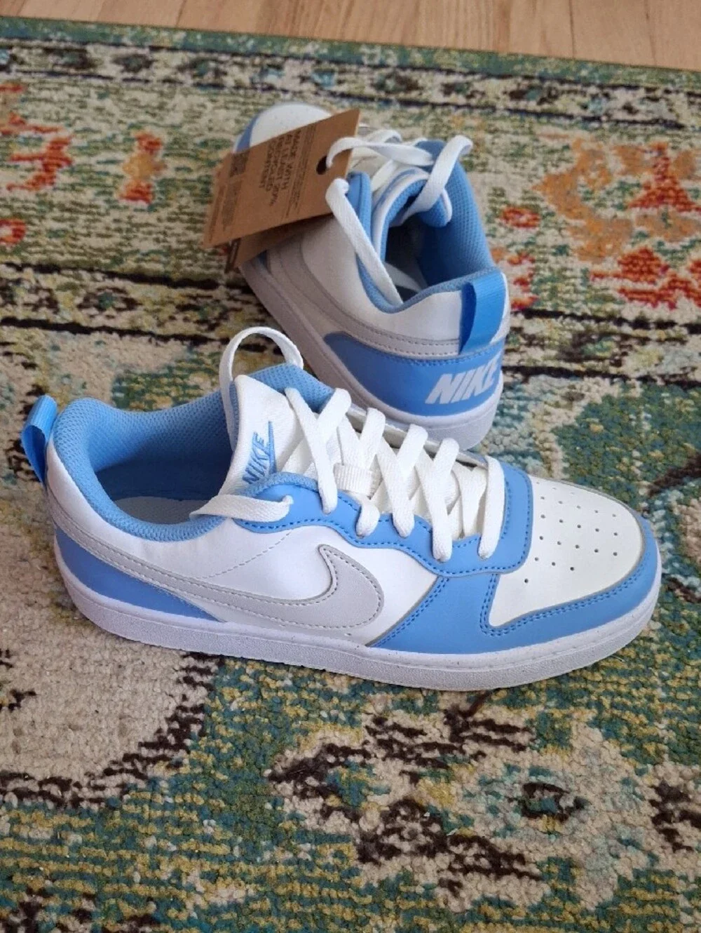 Nike Kids White and Sky Blue Low-Top Sneakers